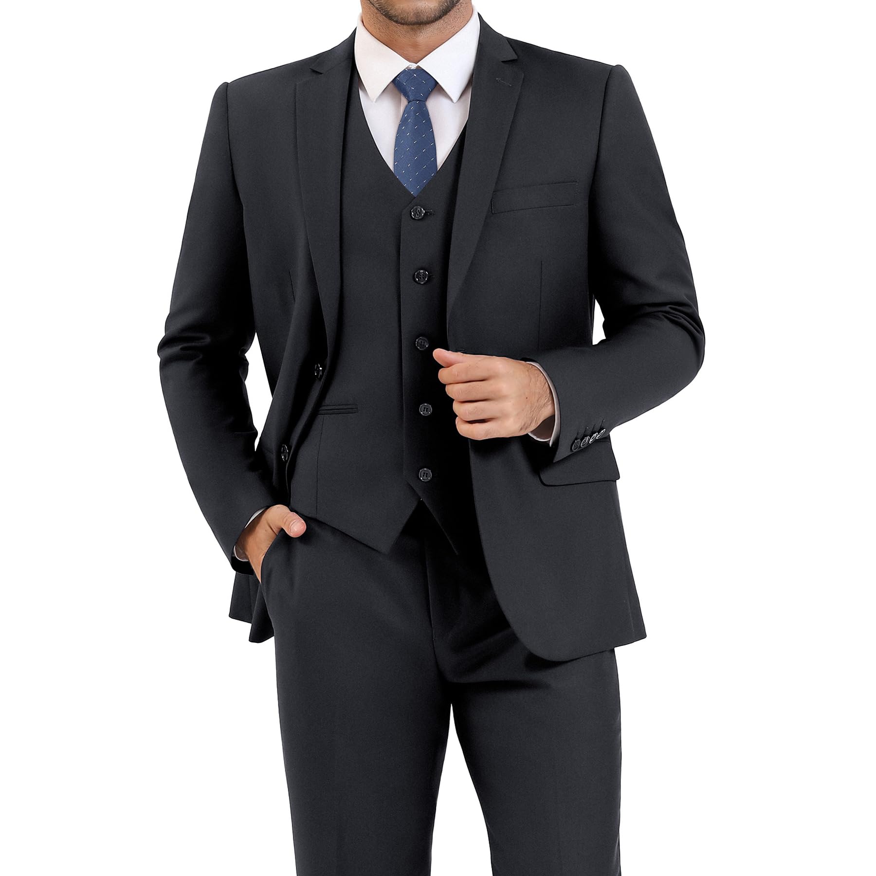 Photo 1 of LUPURTY 3 Piece Suits for Men Slim Fit Men's Suit for Business Wedding Party 2 Button Blazer Tuxedo Set Jacket Vest Pants &Tie,Dark Gray 3XL