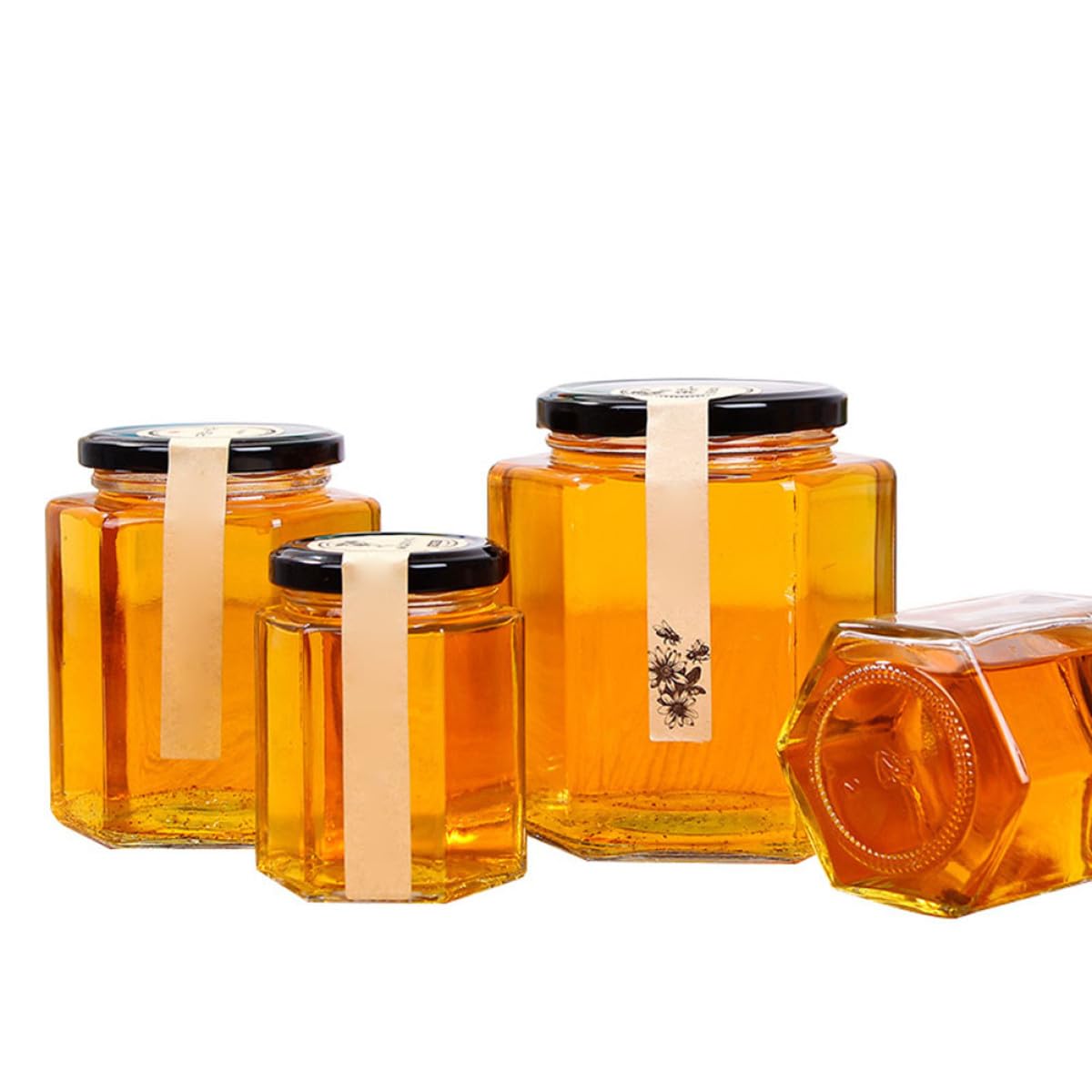 Bocaux en Verre Hexagonaux 120g 85ml Lot de 10 pour Conservation Hermétique Format Compact Miel et Aliments Secs, Cuisine et Maison