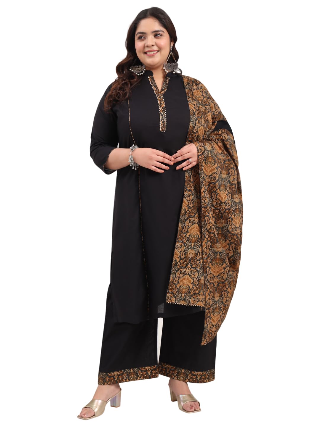 Tissu Women's Plus Size Black Pure Cotton Kurta & Palazzo With Printed Dupatta (T-Plus-732_Black_4Xl)