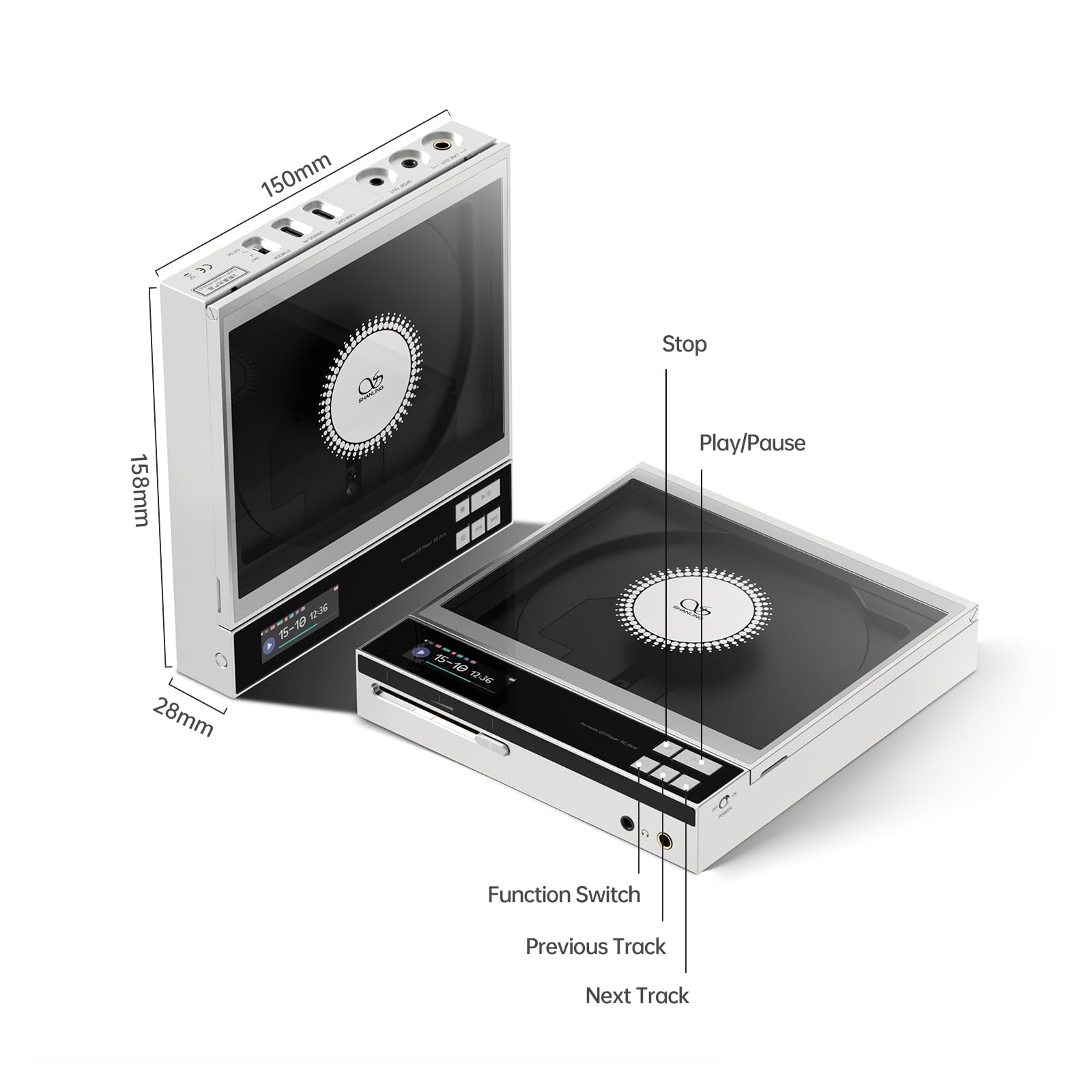 SHANLING EC Zero tragbarer CD-Player, unterstützt AK4493S DAC, 768 kHz/32 Bit & DSD512, Hi-Res HiFi EC Zero AKM CD-Player mit CD-Rippung, 4,4 mm/3,5 mm/Koaxial/Line-Ausgang, 5500 mAh Akku, 836 mW @ 32