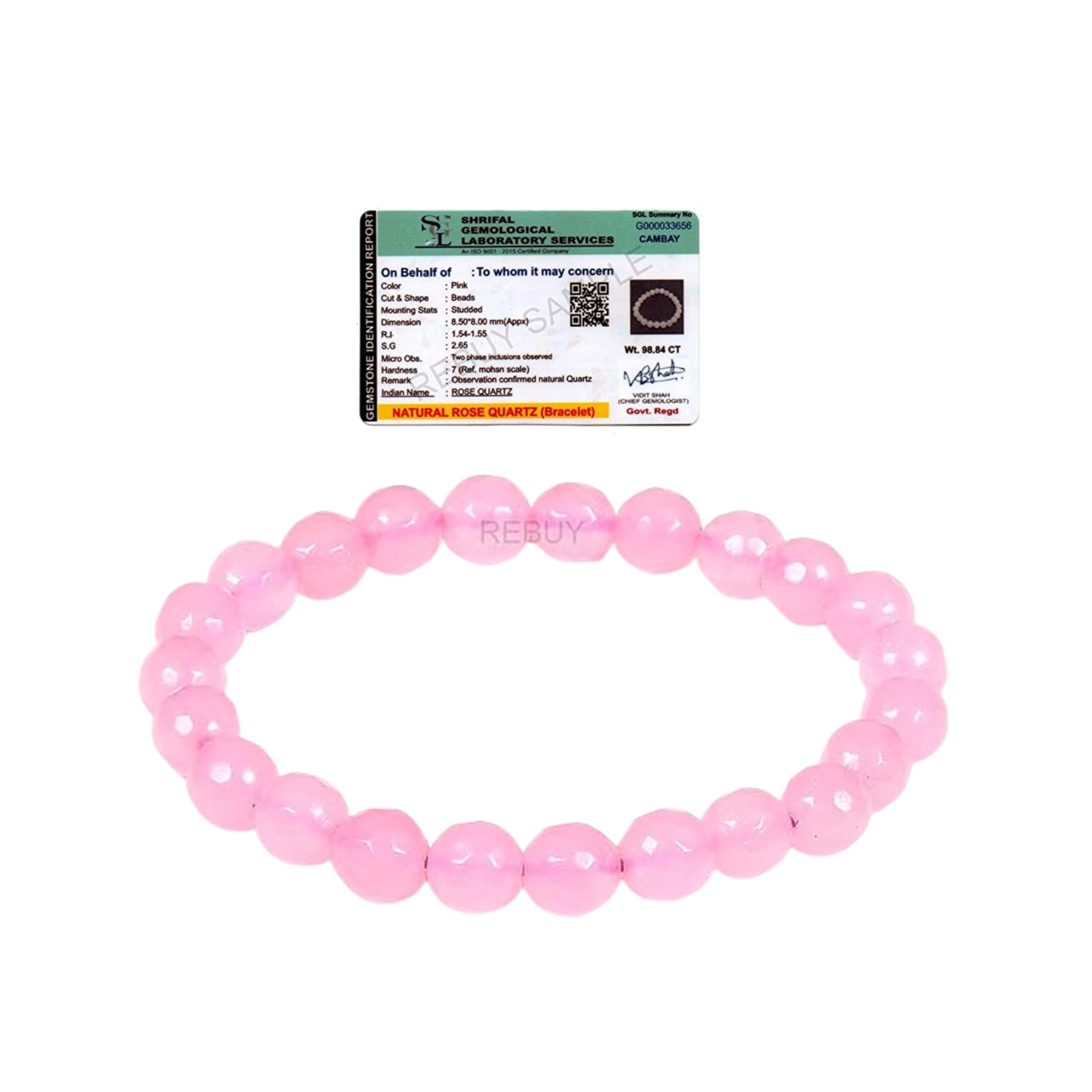Rose Quartz Diamond Cut Bracelet for Men & Women | Certificate of Authenticity Natural Healing Crystal Love Attraction Bracelet | Attracts Positivity, Spiritual Growth 8mm Stone | Pack of 1