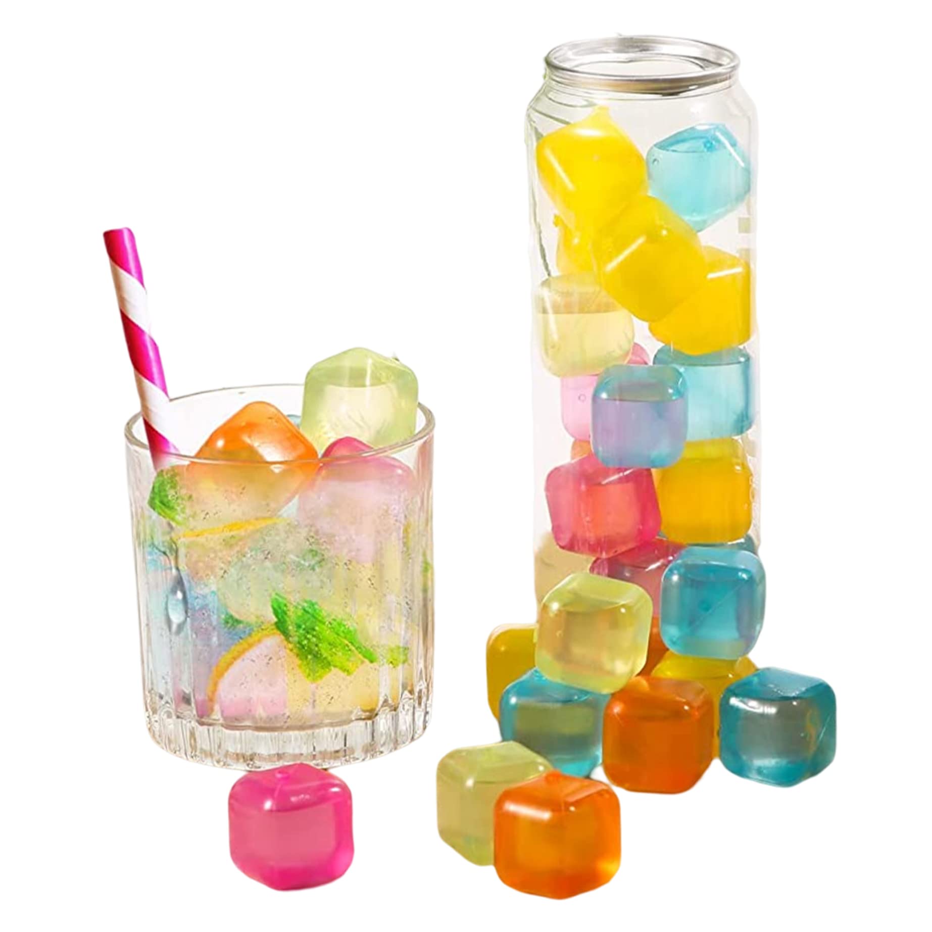 Elyebxj 40Pcs Reusable Ice Cubes for Drinks, Colorful Food Grade TPU BPA Free Artificial Ice with Metal Clip for Whiskey Cocktails, Cubes Reusable