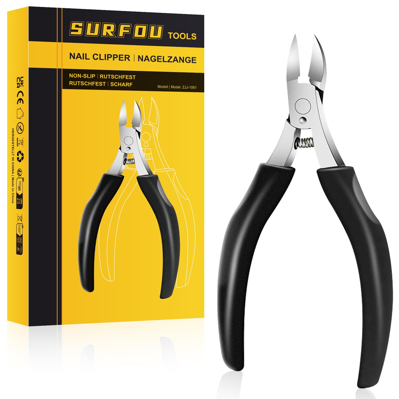 SURFOU Tronchesino Unghie Piedi in Acciaio Inox, Tagliaunghie Professionale per Unghie Incarnite e Spesse, con Remover Pelle Morta, Impugnatura Antiscivolo e Cappuccio di Sicurezza
