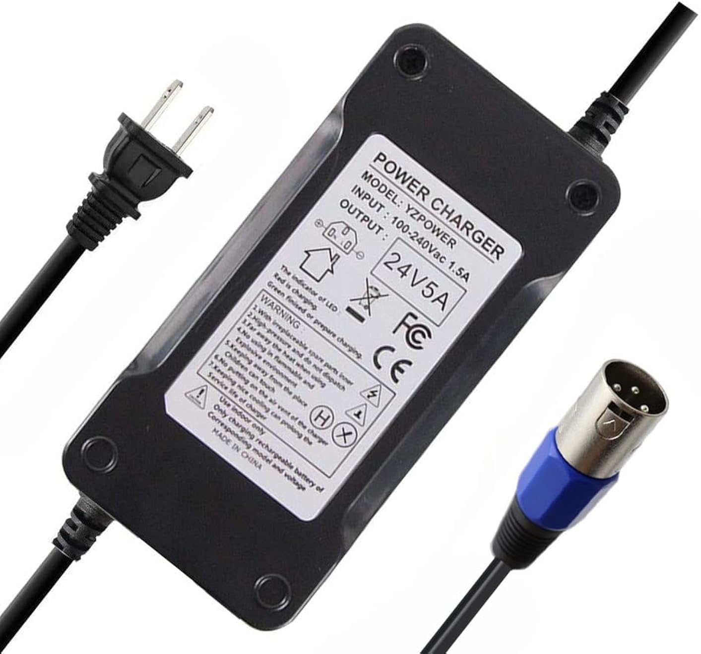 24V 5A Battery Charger, 24BC5000TF-1, Jazzy Charger Adapter for Lakematic 3-Pin Male XLR Connector for Jazzy 1107,1121, 1121 HD, 614, 614 HD