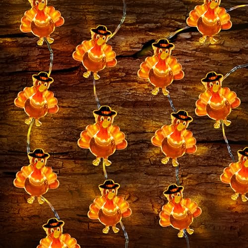 HIPYGYM Thanksgiving Decorations Indoor/Outdoor 10 FT 30 LED Turkey String Lights - Battery Operated Copper Wire Fairy Lights for Home Party Table Decor Gifts