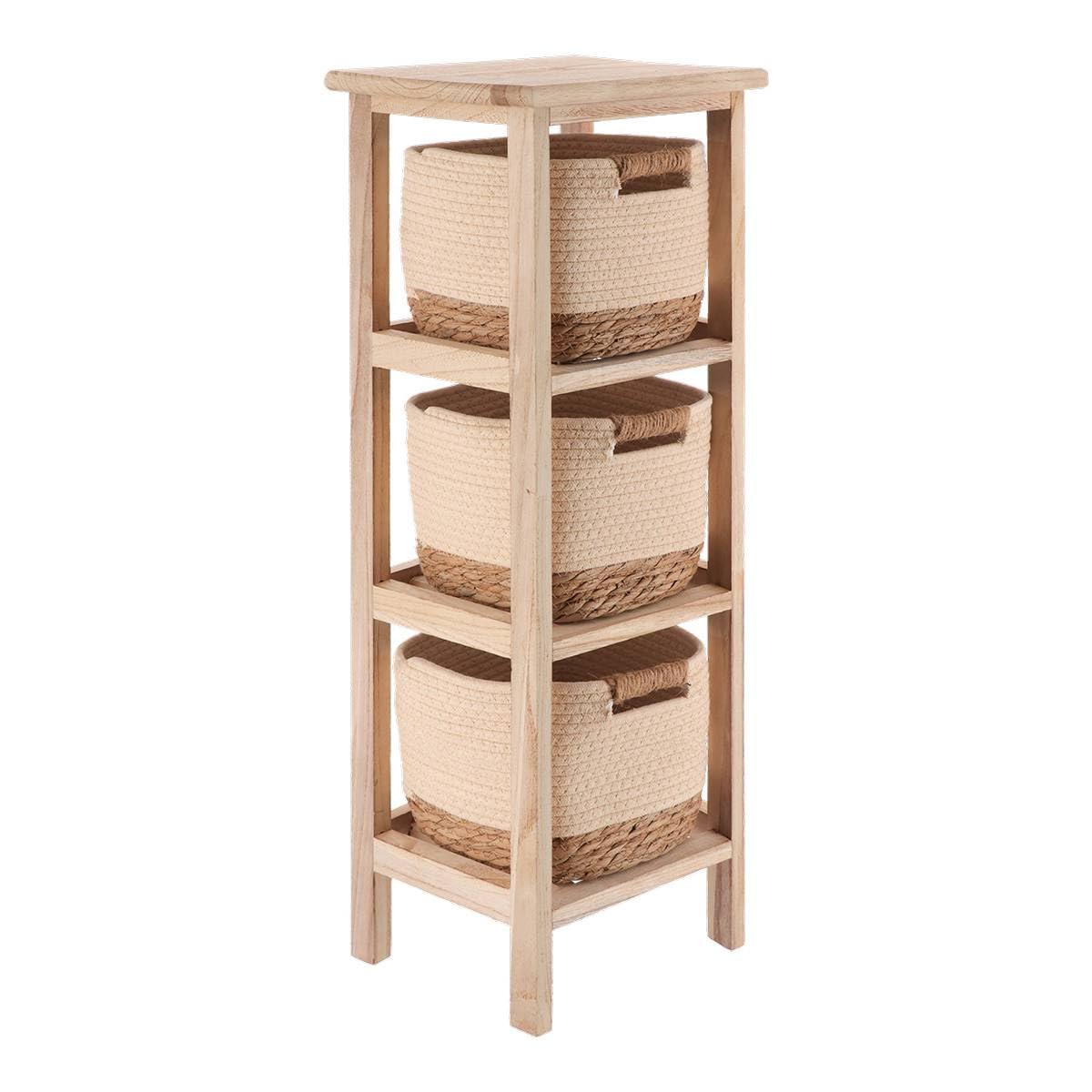 Tendance - Meuble en Paulownia 3 Tiroirs en Matière Végétale et Coton - Naturel/​Beige - Salle de Bain - Meubles Bois Montés