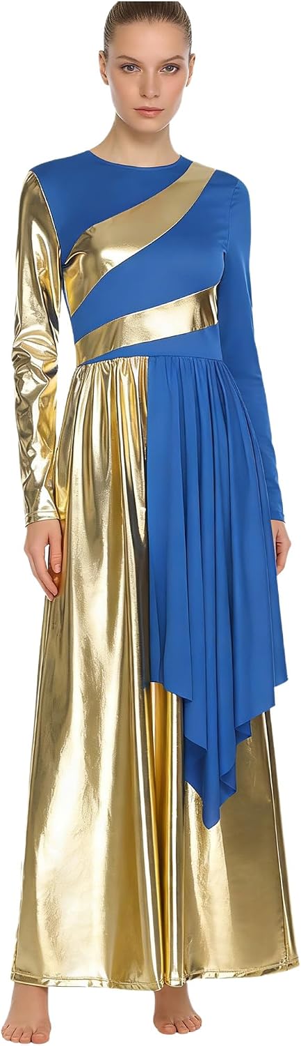 Shinsto Women Color Block Praise Dance Jumpsuit Liturgical Dancewear