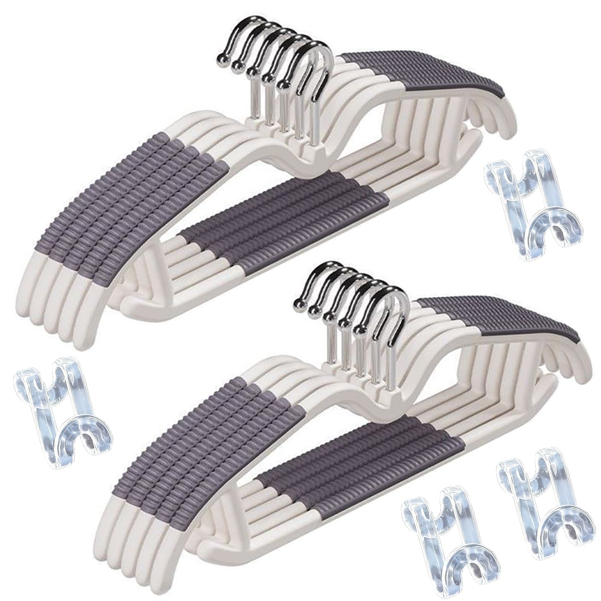 QINGMUG 10pcs Short Neck Hangers 360 Swivel Hook Non-Slip Rubber Pads Space Saving Wardrobe Organiser for Dresses, Trousers, Coats & Lingerie including 4 connectors