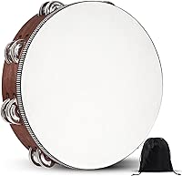 Tambourine, Tambourines for Adults, 10 Inches Wooden Hand Held Percussion Tambourine with Storage Bag, Tambourines Musical Instrument for Church, Wedding, Party, Dance, Photo Shoot