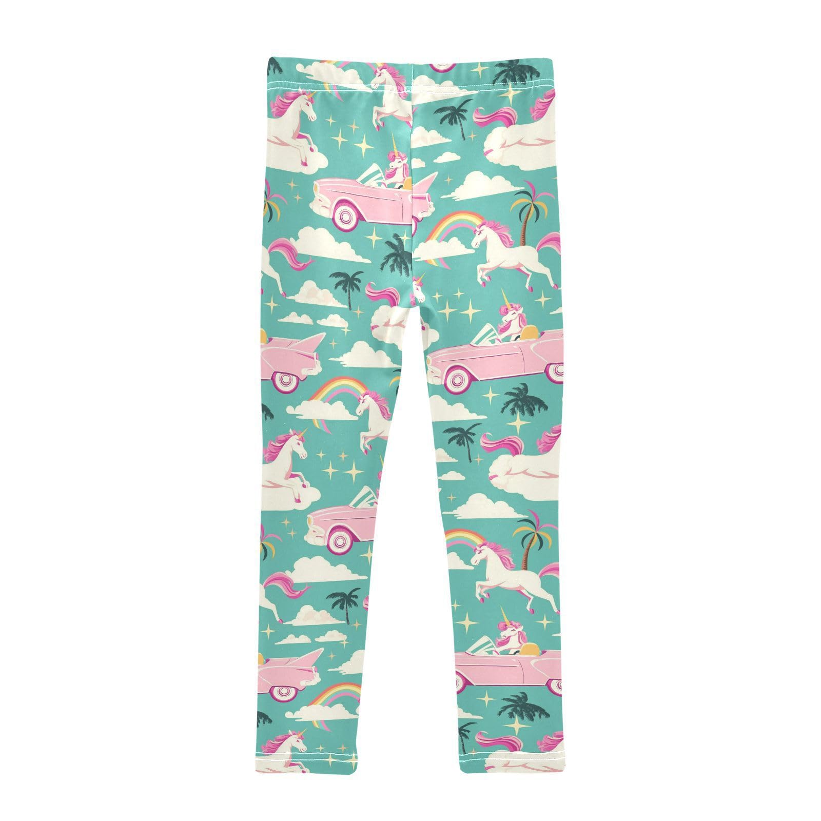 Unicorns Vintage Girls' Leggings Toddler Doodles Pink Palm Trees Kids Yoga Pants Dance Active Tights 7-8T