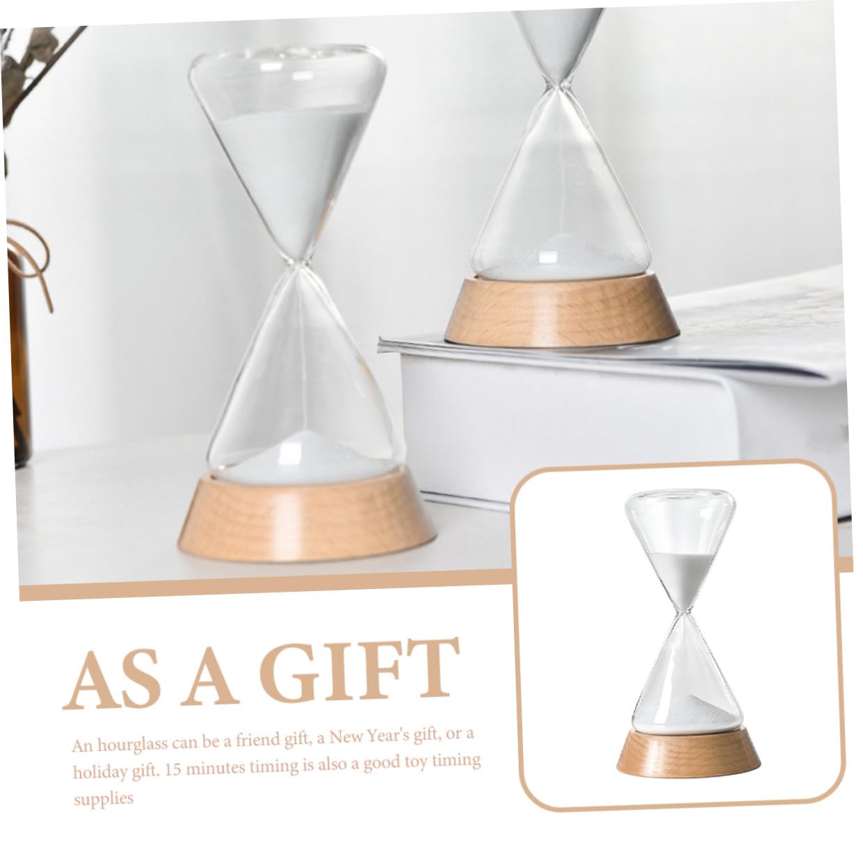 TOPBATHY Tisch Sanduhr 15 Minuten aus Glas, Holz und Sand für Dekor