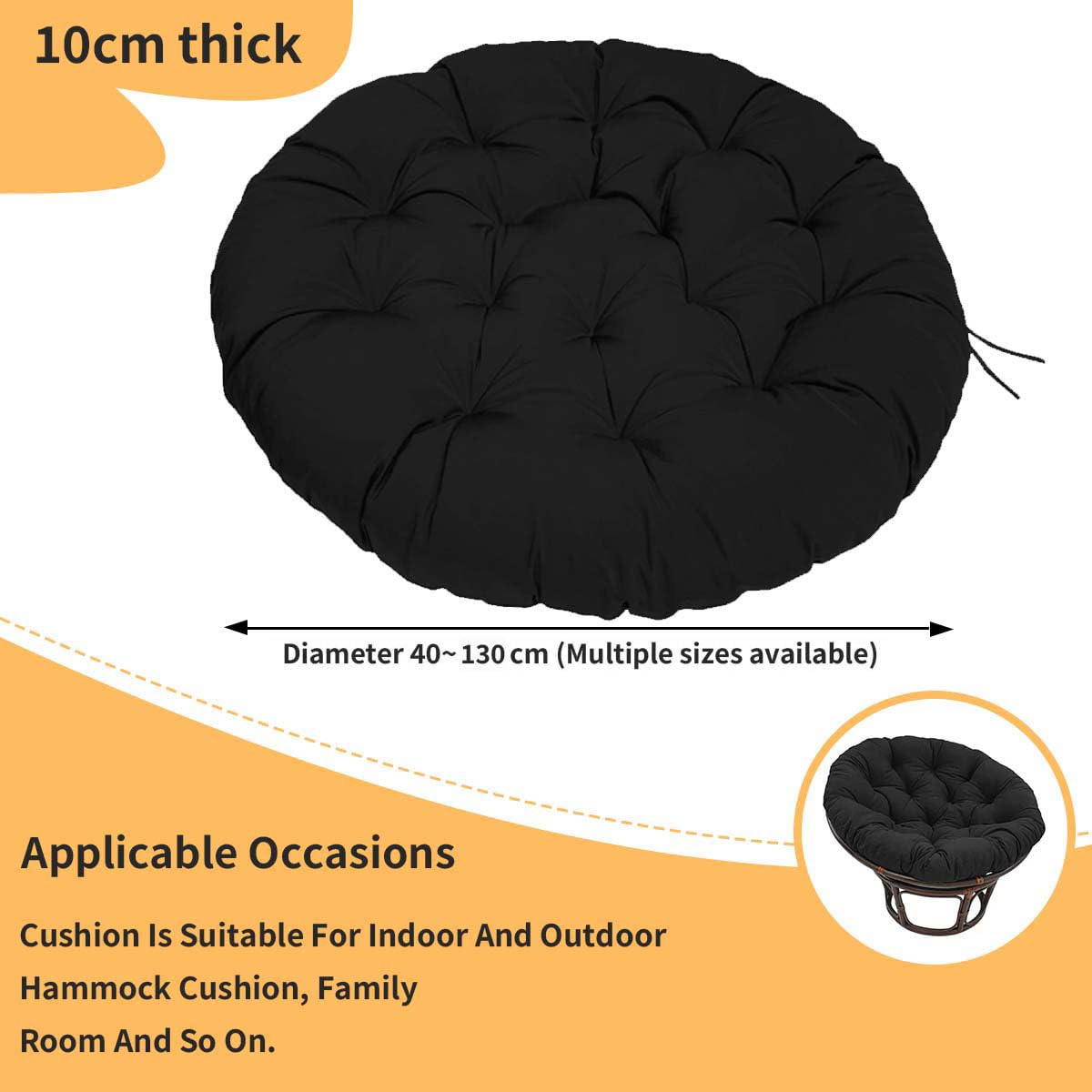 Genérico Cojín para Silla Papasan Redondo, Impermeable Cojines Tapizado de Suelo para Silla, CojíN para Silla de JardíN con Forma de Huevo para Interiores Exteriores Asientos,Caqui,50×50
