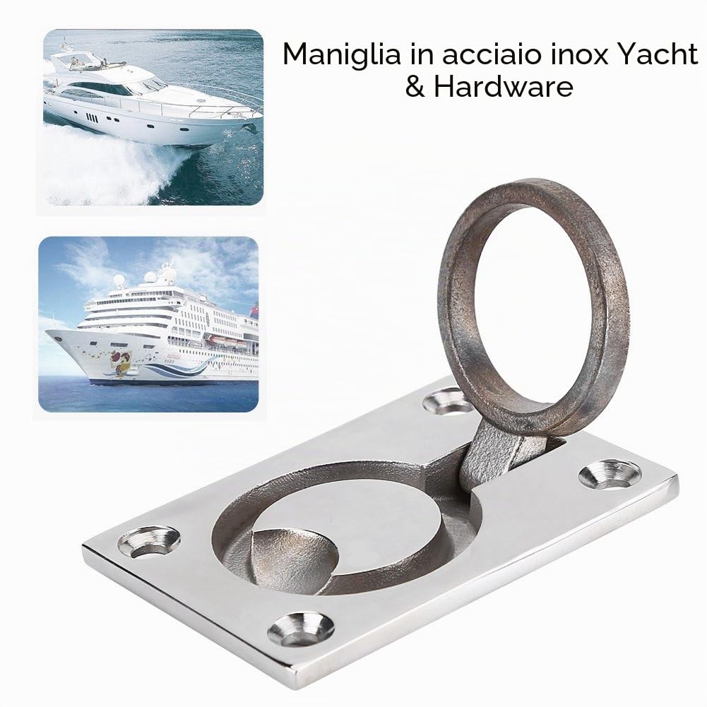 Keenso Maniglia per boccaporto, Maniglia ad anello in acciaio inox Maniglia per armadietto a scomparsa per yacht Parti di ricambio per barche e yacht