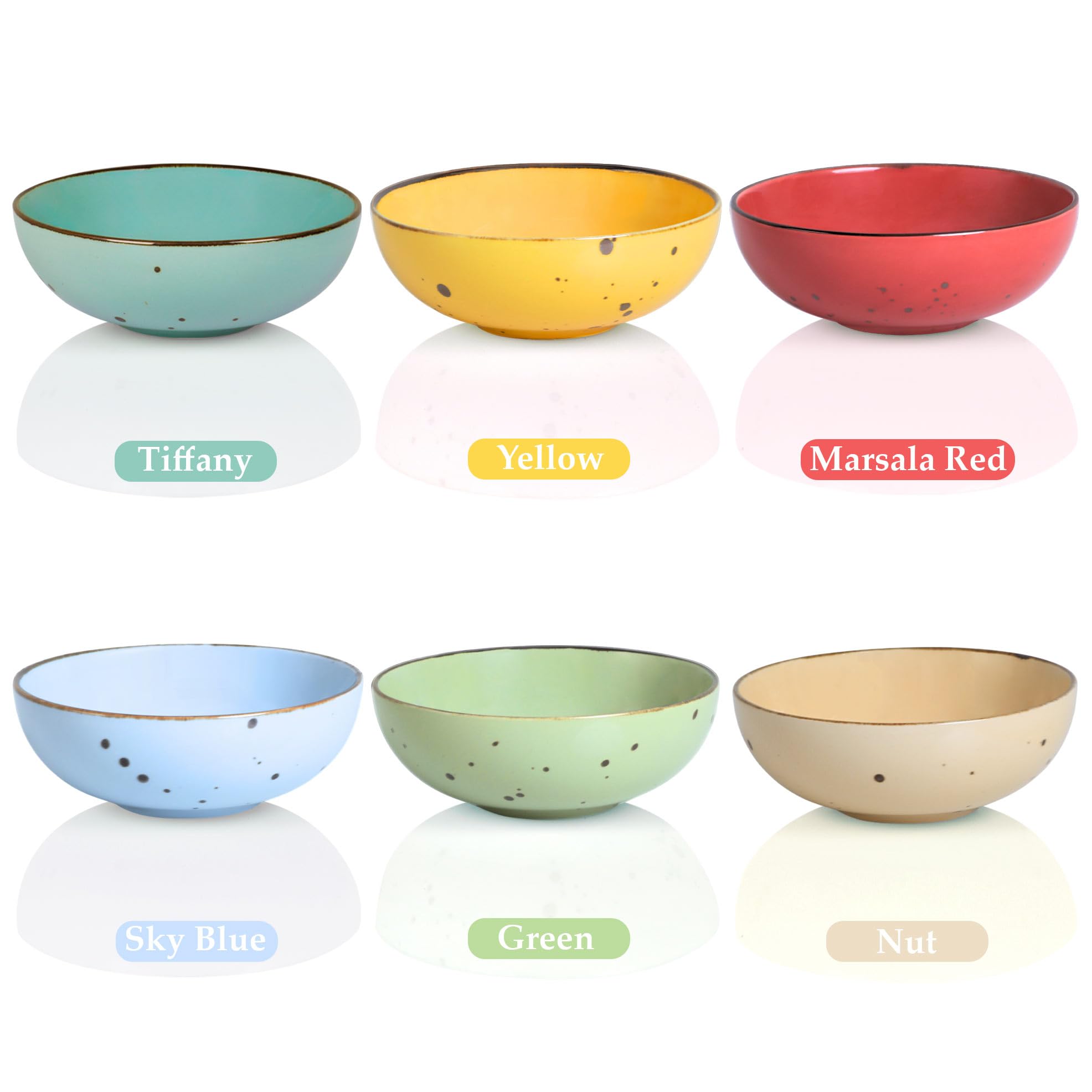 Esfour Cuencos redondos de porcelana – 18 onzas – Juego de 6 – Apto para microondas, horno, lavavajillas, resistente a los arañazos, cuencos pequeños de porcelana duraderos para cereales, ensalada