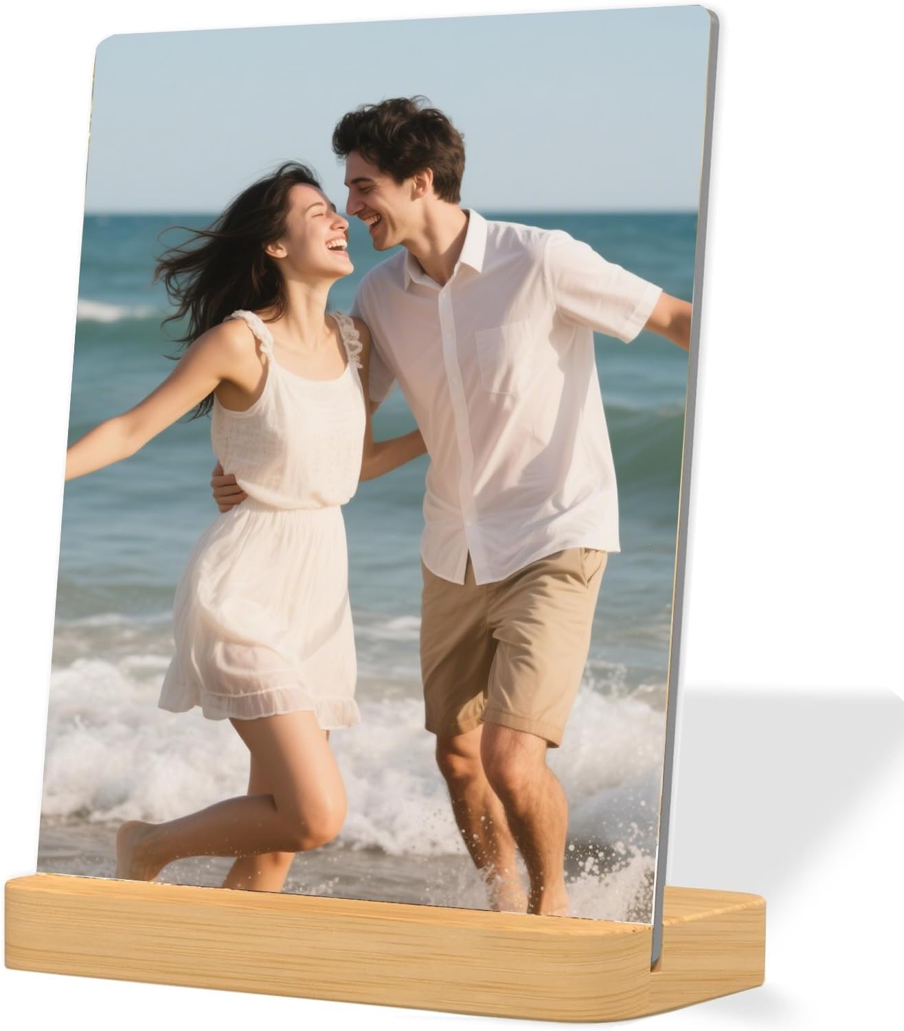 Custom Metal Photo Prints，Personalized Your Own Picture Frame, Customize Photo Prints with Wooden Base，Personalized Metal Picture Gift for Lovers，Family，Boyfriend，Friends