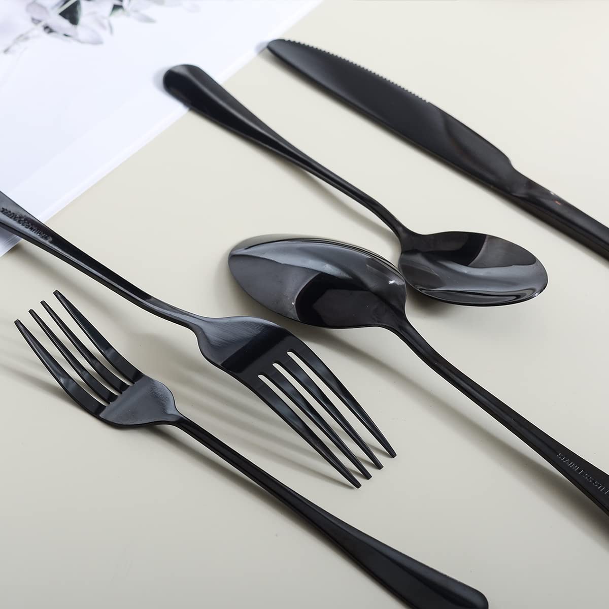 cubiertos acero inoxidable negra cuberterias completas 6 personas, 30 pièces set cubertería con cuchillo, tenedores, cuchara y tenedor de postre