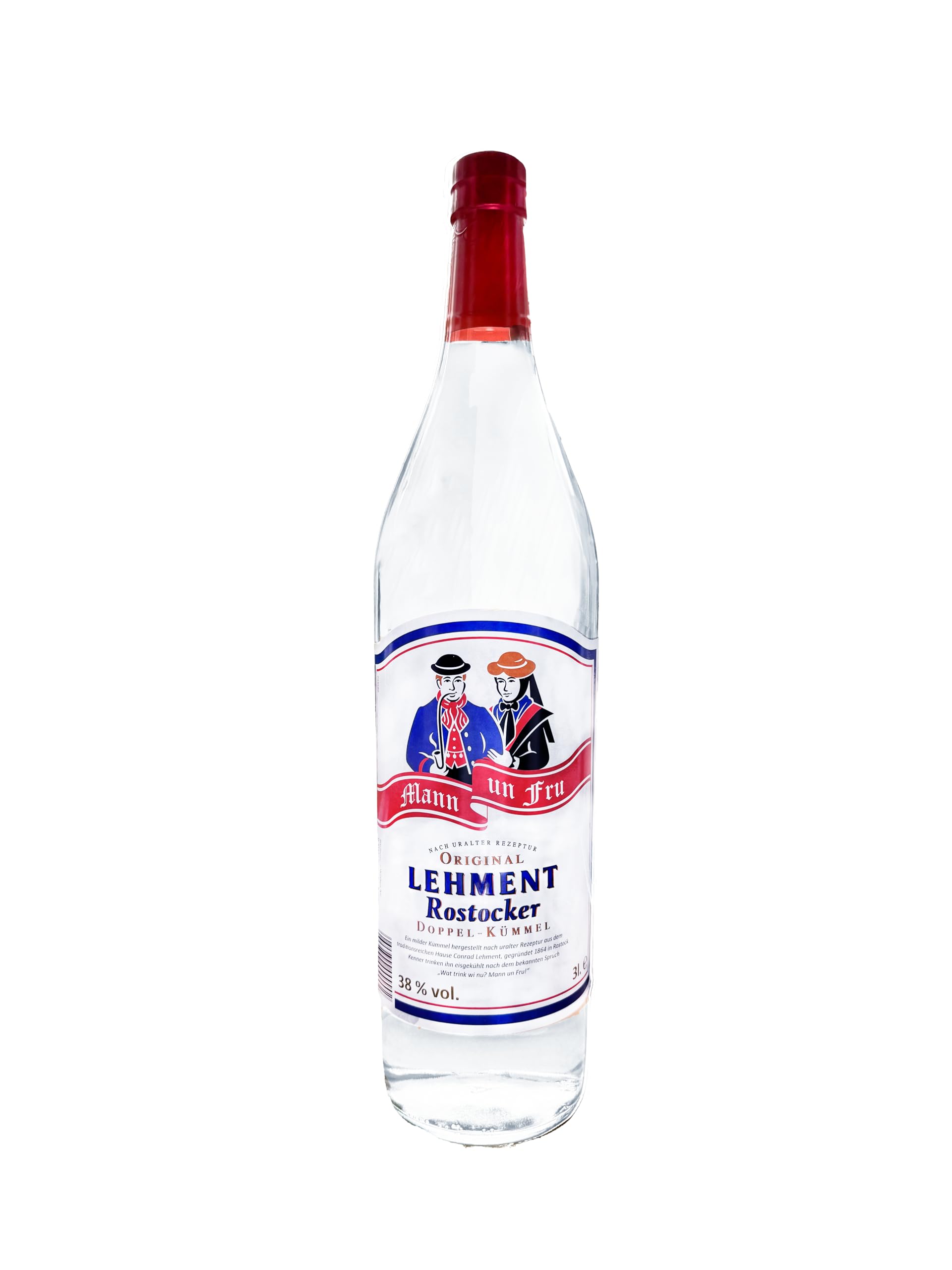 ORIGINAL LEHMENT Rostocker Doppel-Kümmel I milde Kümmelspezialität I seit 1864 nach uralter Rezeptur des Hauses Conrad Lehment I Die echte Heimatmarke von der Küste I 38% Vol. I 3,0 l