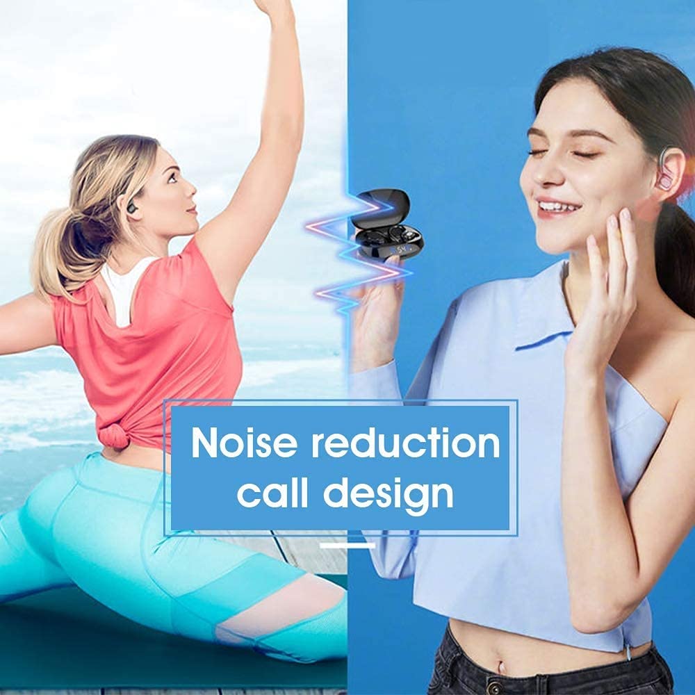 TWS - Auricolari wireless Bluetooth, con gancio per l'orecchio, IPX6, impermeabili, a prova di sudore, HiFi, stereo, con custodia di ricarica