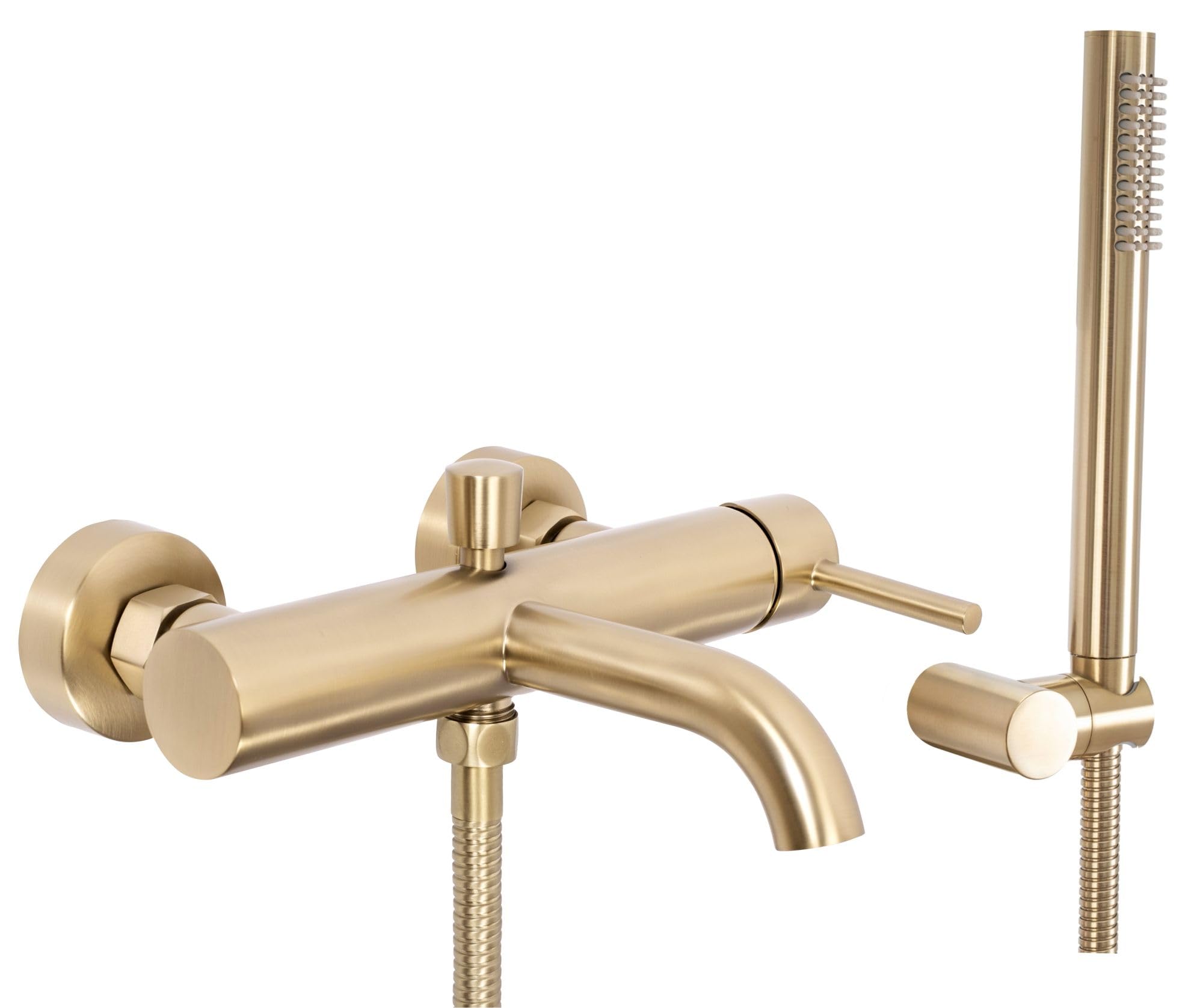 Rea GRIFO DE BAÑERA Lungo Brush Mezclador de bañera dorado con ducha de mano de latón para baño frío y caliente ajustable (oro cepillado)