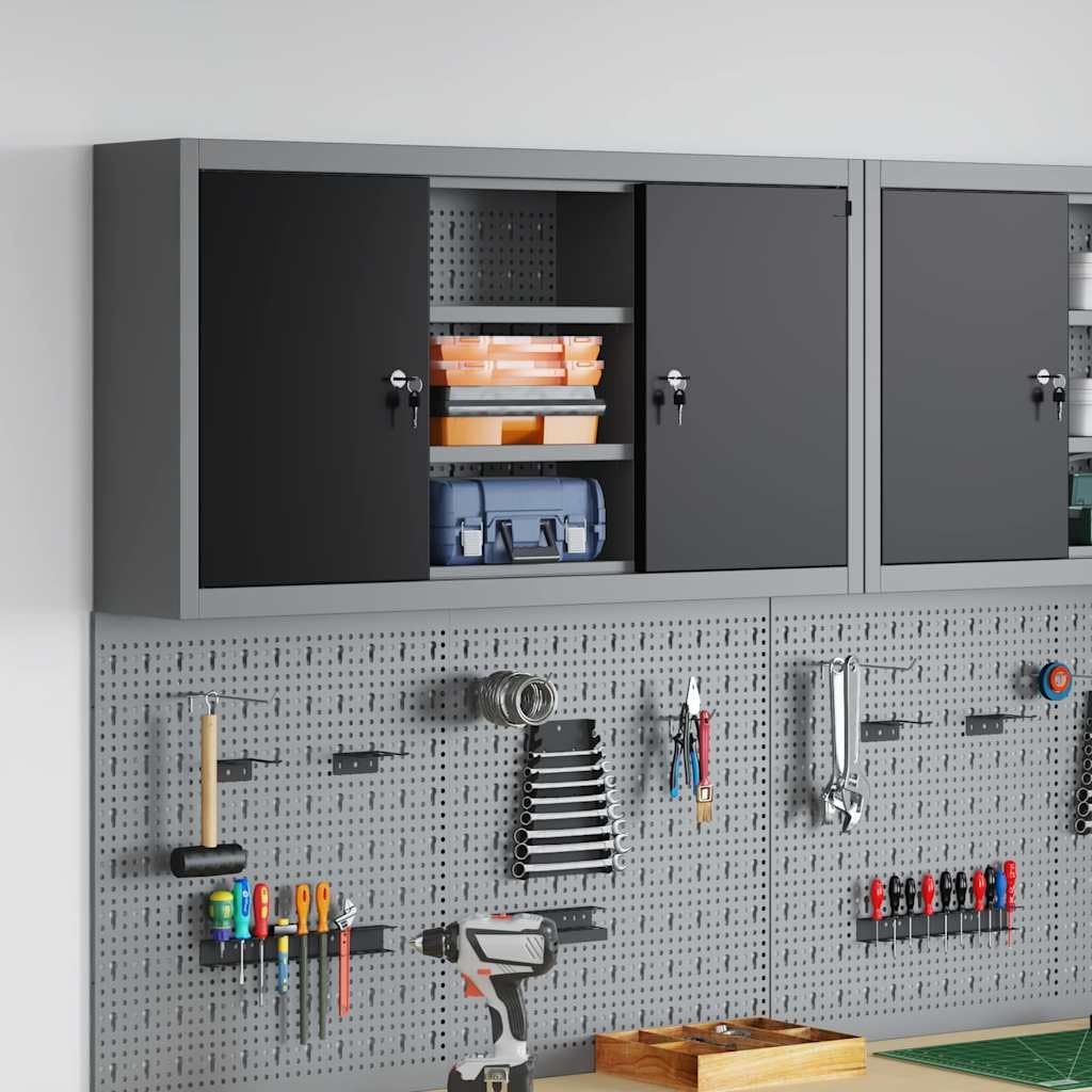 vidaXL Armario de Herramientas Negro y Gris 100 x 20 x 55 cm, Banco de Trabajo, Armario metálico para Herramientas, estantes Ajustables, organización práctica, diseño Moderno