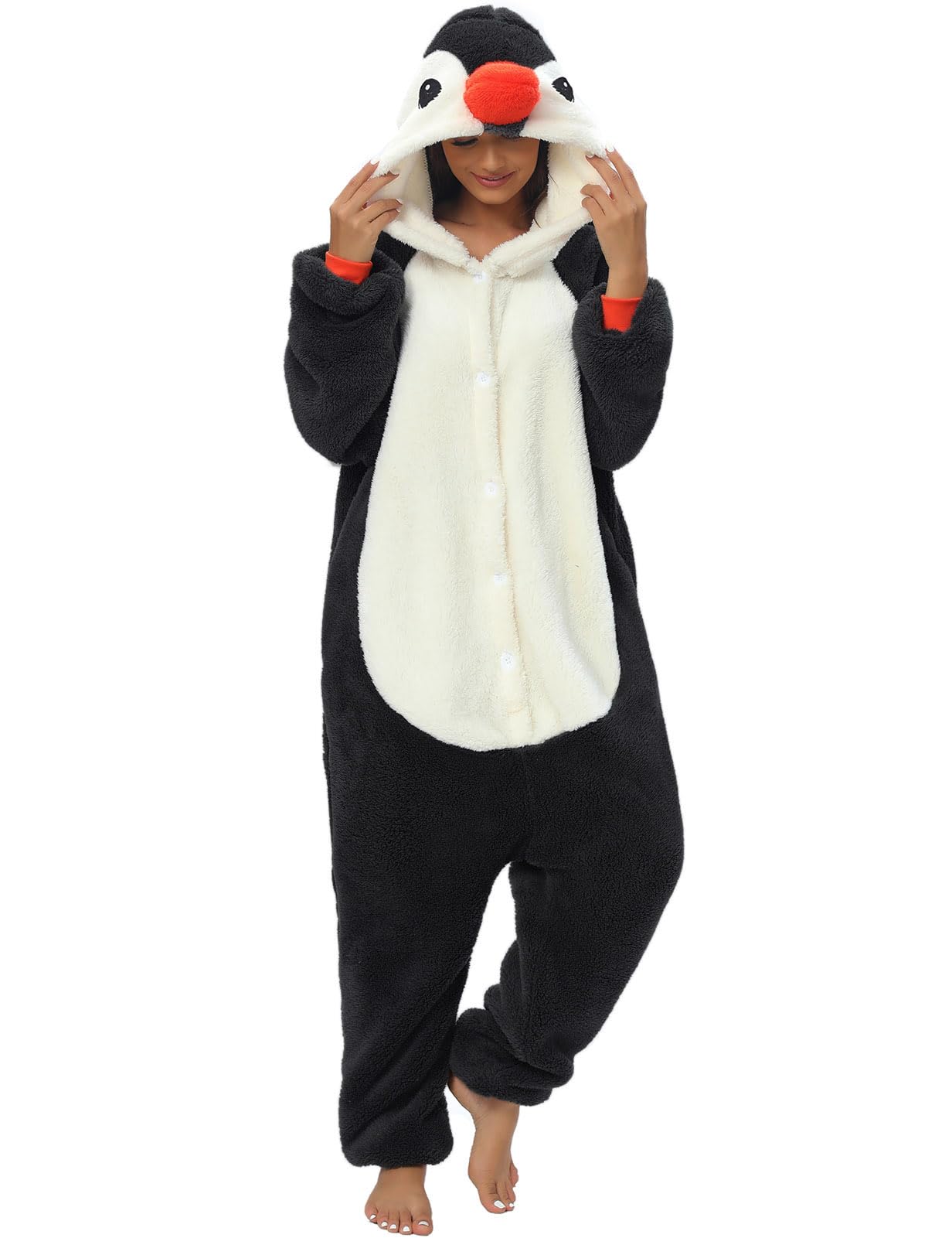 LATH.PIN Pyjamas Jumpsuit Panda Unisex Adult Animal Onesie Cosplay Halloween Carnival Costumes Women's Pyjamas Animal Costumes Winter, Penguin White, S