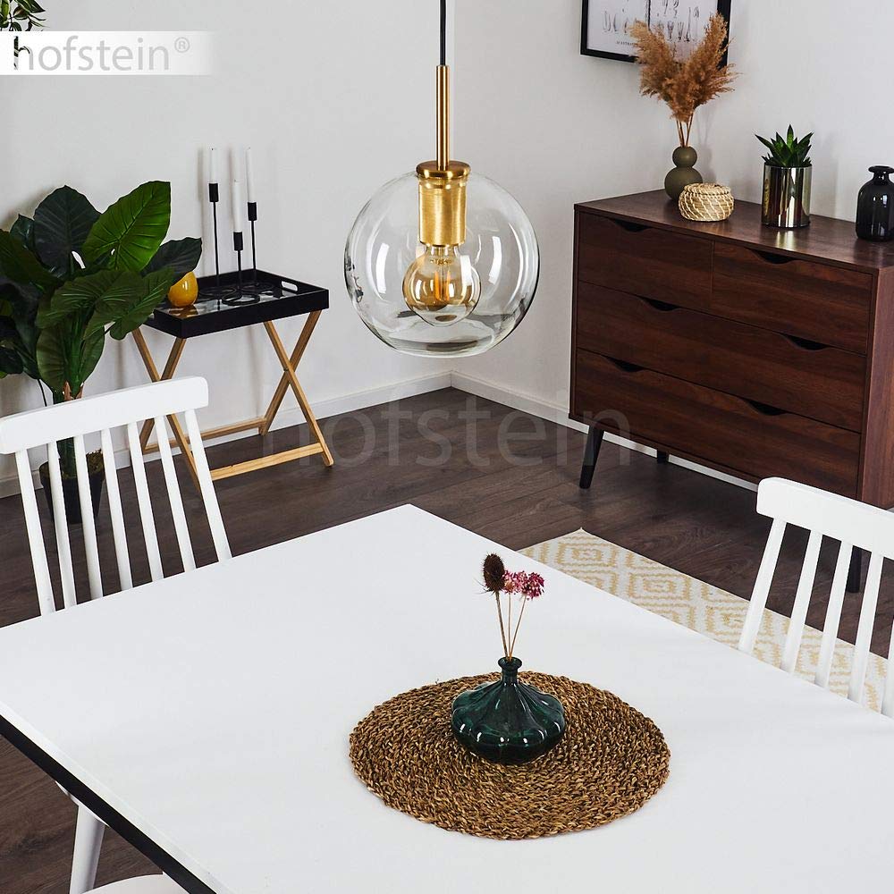 HOFSTEIN Hängeleuchte Karo, 1-flammige Hängelampe aus Metall/Glas in Goldfarben/Klar, moderne Pendelleuchte im Retro/Vintage-Design, Ø 18 cm, Höhe max. 125 cm, E27, Esszimmer, Küche, Wohnzimmer