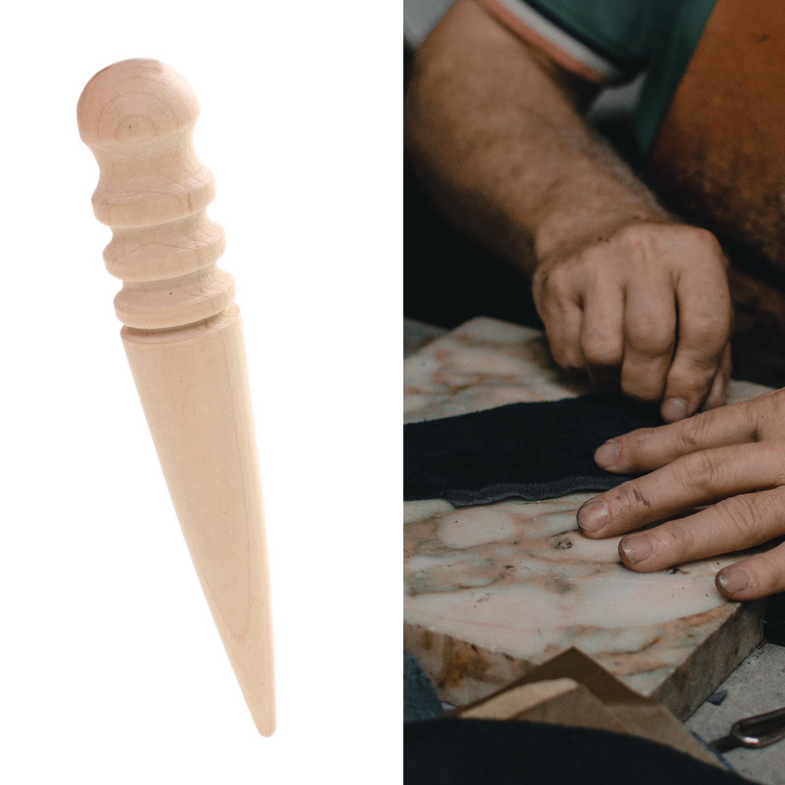 Lisseur de bordure en bois et cuir, brunissoir pour polir les bordures, le travail du cuir, outil de travail du cuir, bâton de polissage