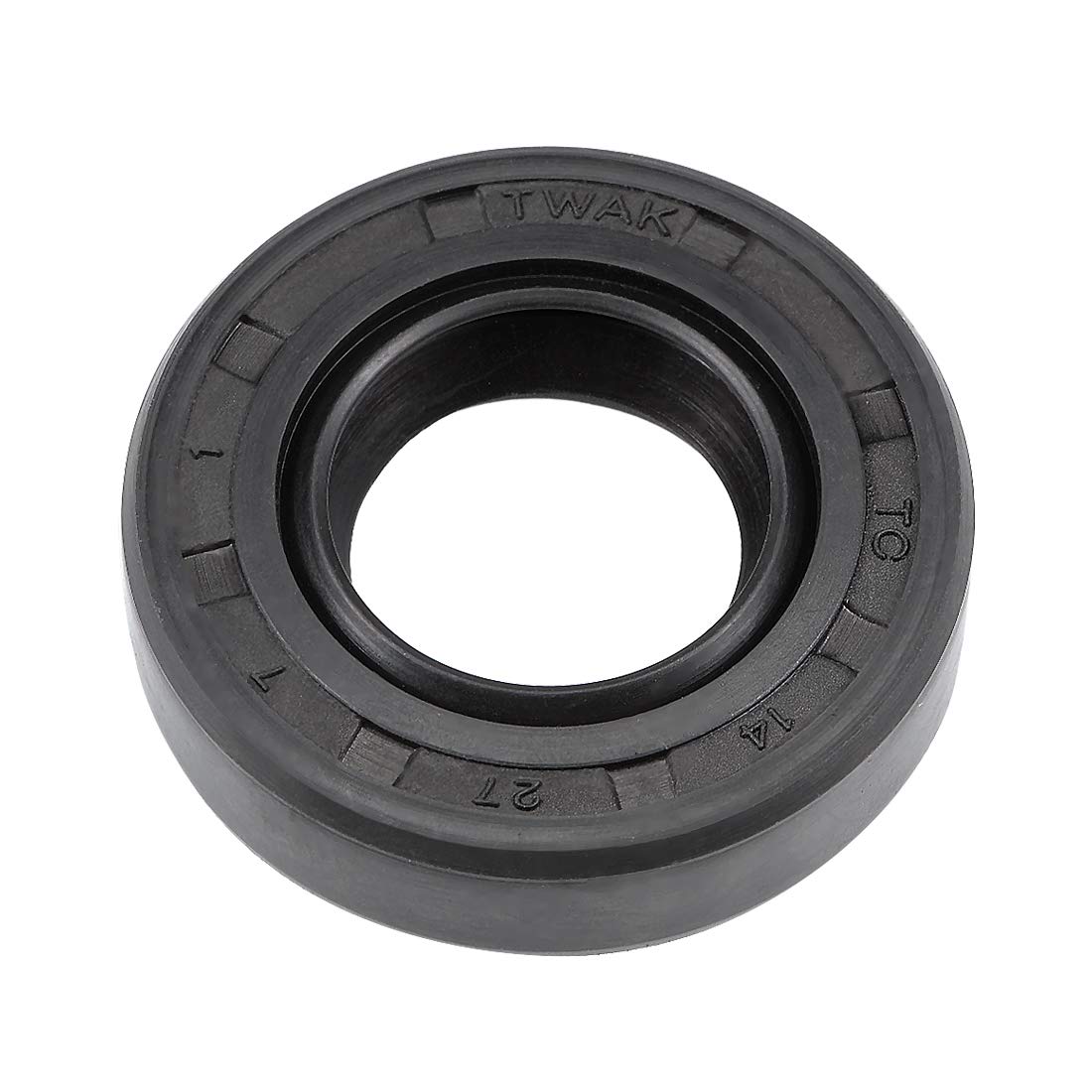 sourcing map Oil Seal, TC 14mm x 27mm x 7mm Nitrile Rubber Cover Double Lip with Spring for Bearing Shaft, Black Pack of 1