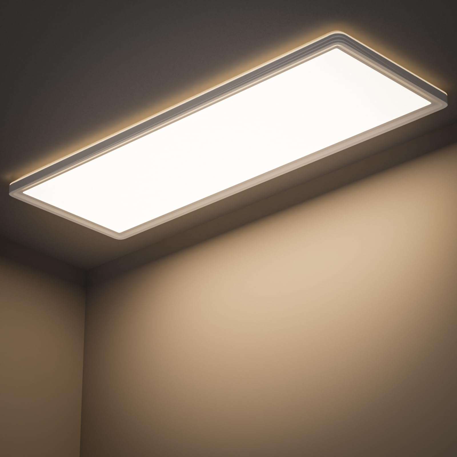 Plafon Led Techo, 24W 2400LM Panel LED, 4000K Luz Blanca Neutra, Ultra Plano 58x20x2.47cm Efecto Retroiluminación Lampara Cocina Techo Blanco
