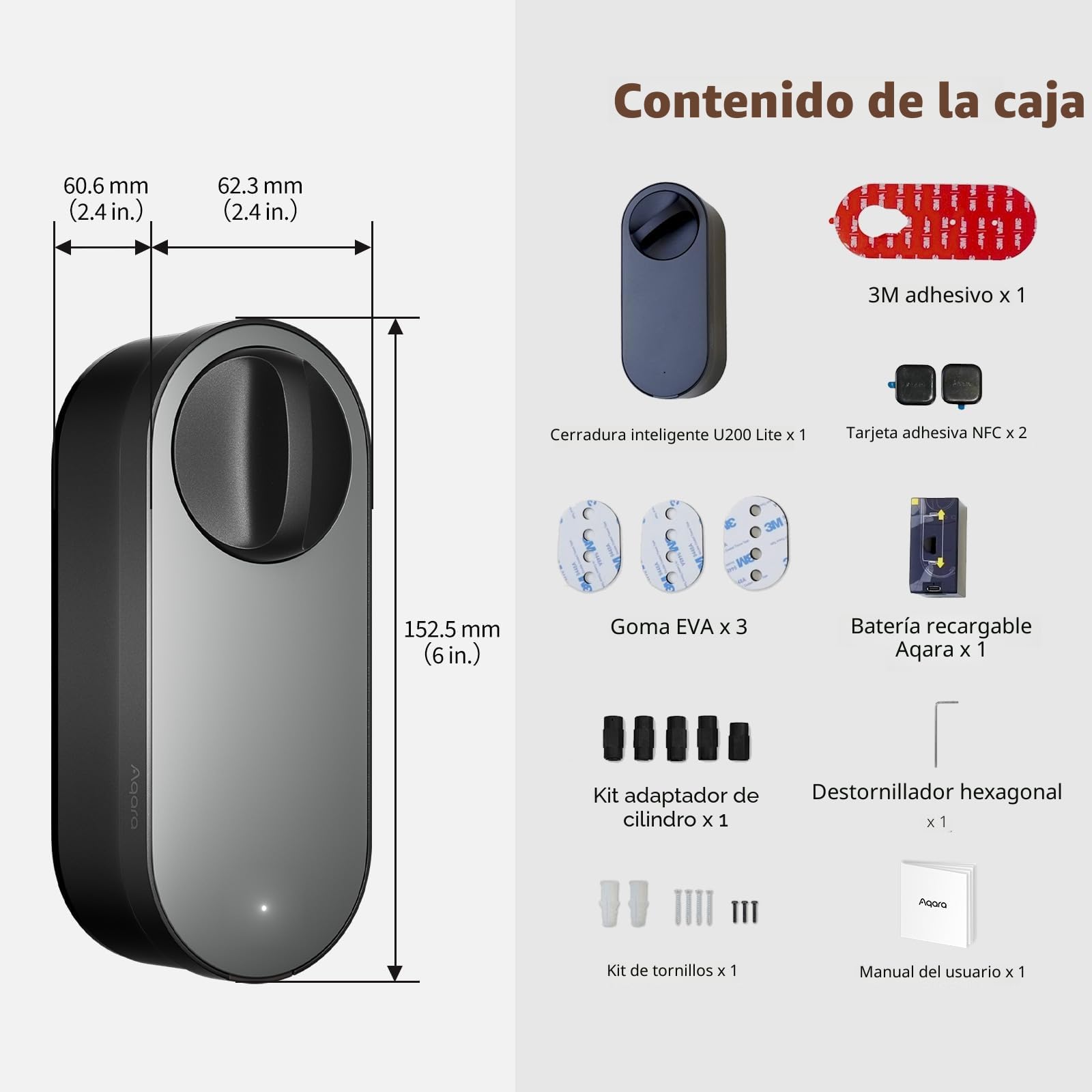 Aqara Cerradura Inteligente U200 Lite, Matter over Thread, Modo Silencioso, Bloqueo Automático, Acceso Remoto, Batería Recargable, Compatible con Apple Home, Alexa, Blanco