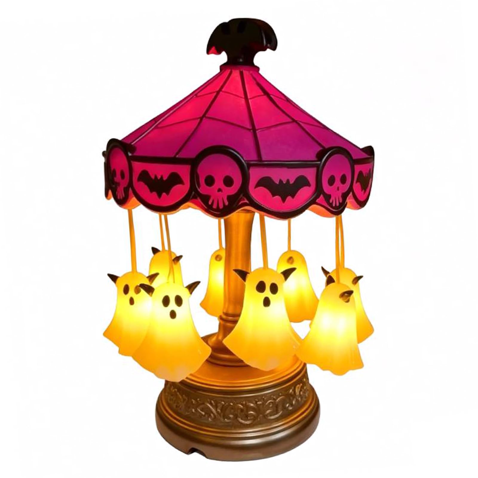 Ghost Carousel Night Light Stained Glass LED Lamp Copper Base