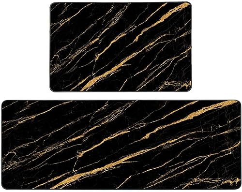 Vista 101 de TOMWISH - Tapetes de cocina para piso, color turquesa, gris, abstracto, pintura artística, 17 x 48 + 17 x 24 pulgadas, juego de alfombras de cocina