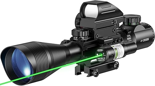 MidTen Riflescope Combo 4-12x50EG Óptica Doble Iluminada & IIIA/2MW Laser Sight & 4 Retícula holográfica Rojo/Verde Punto Mira y 0.787 in Montaje de