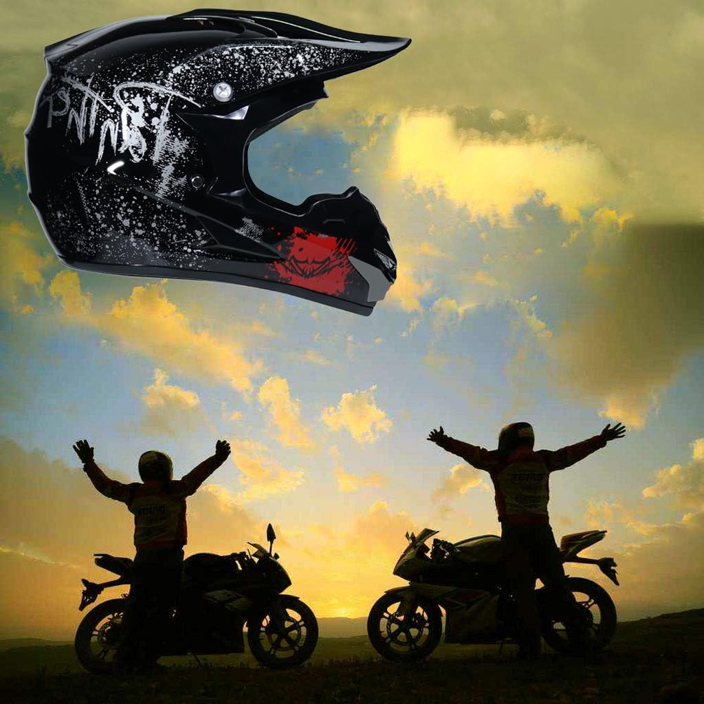 Gioventù Bambini ATV Casco da Motocross, Unisex Integrale Fuori Strada Moto Karting Casco, Downhill BMX MTB Quad Dirt Bike Enduro Casco, con Occhiali Guanti Maschera