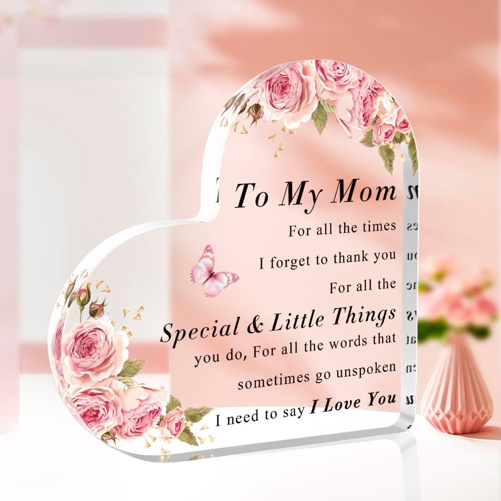 Gifts For Moms Mother's Day Gifts For Mom From Daughter Son Mom Birthday Valentines Gift Heart Acrylic Plaque For Moms Best Mother Gift Best Stepmom Present
