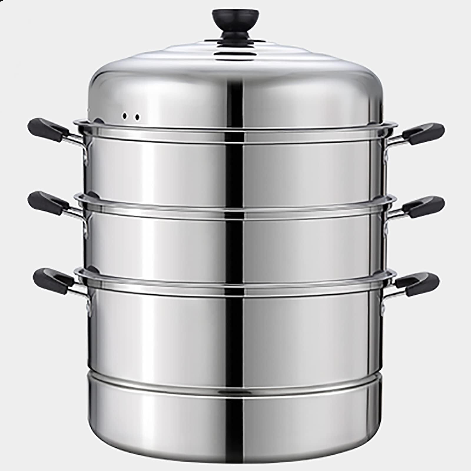 GTHTUHFD Stainless Steel Steamer Pot 3-Tier, Soup Pot For Steamed Buns, Induction & Gas Compatible,38Cm,38Cm (Size_Name 38Cm),size_name-38cm