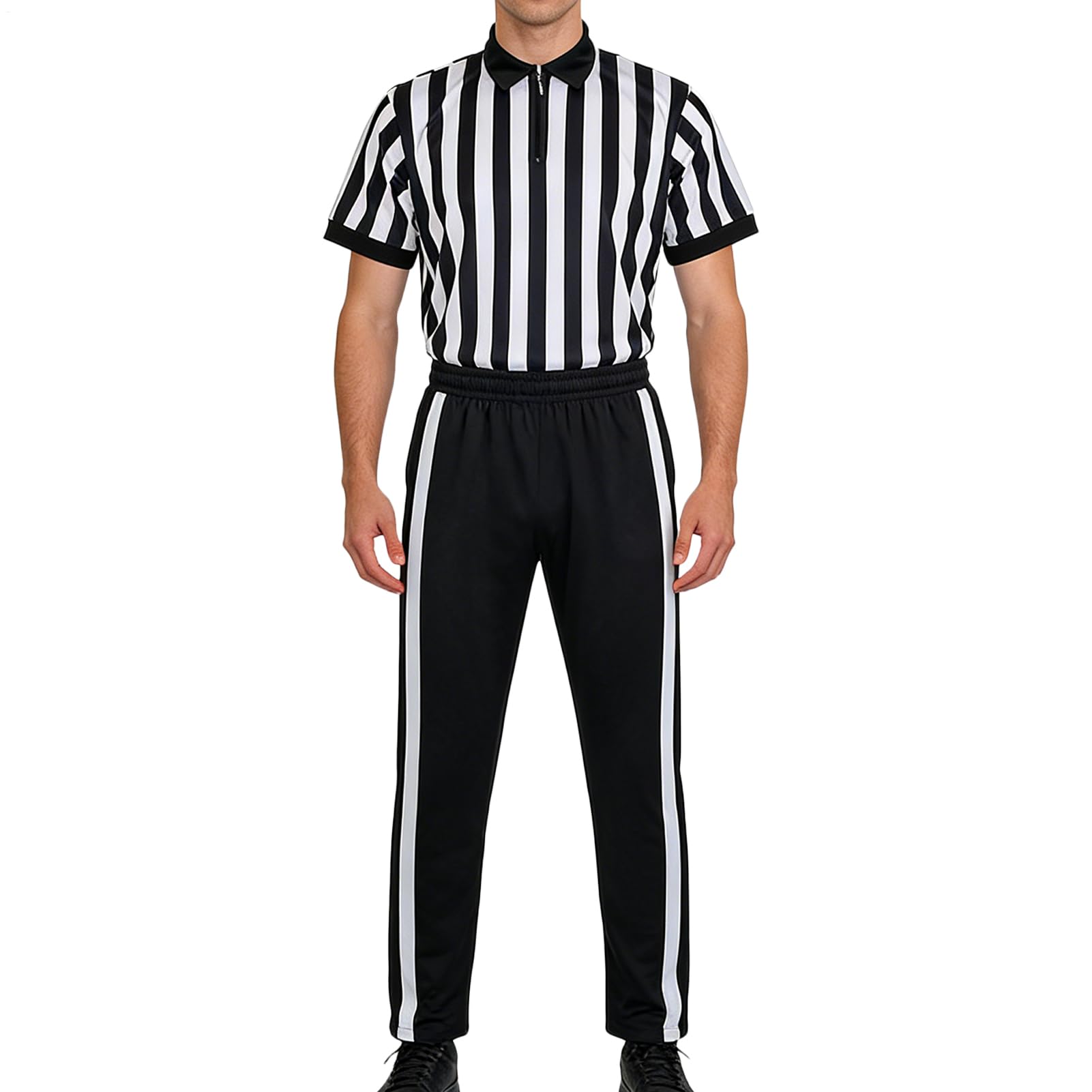 Maillot D'Arbitre Uniforme de Football à Rayures Noires et Blanches