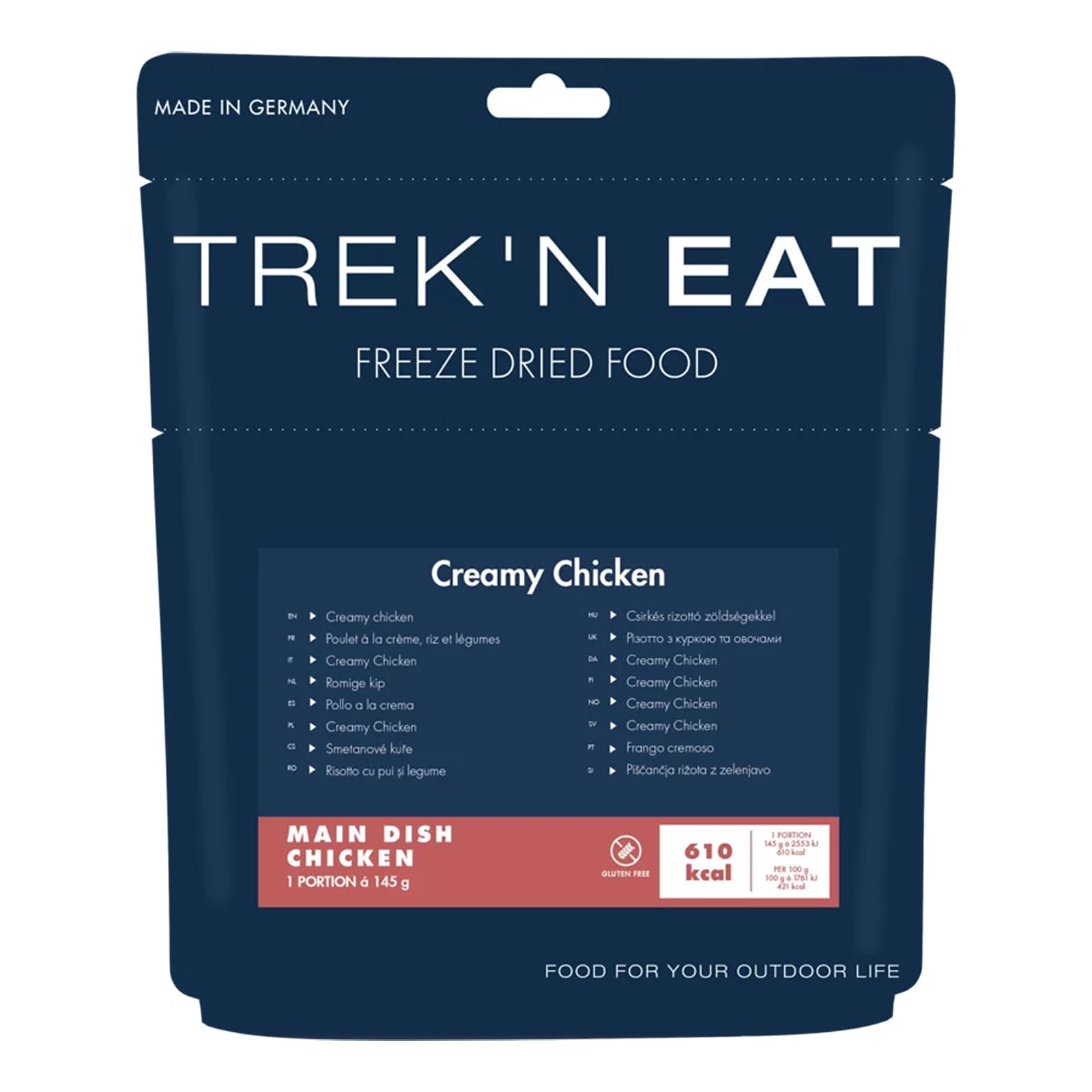 Trek’n Eat Creamy Chicken – cremiges Hähnchen-Reisgericht für Outdoor-Abenteuer | glutenfreie Vollwertmahlzeit, leicht & lang haltbar | 145 g Trockenmenge ergibt ca. 495 g Gericht