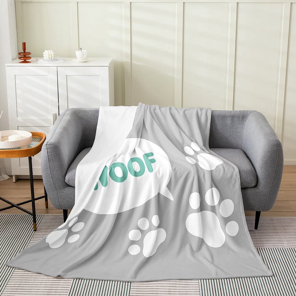 Manta de felpa de forro polar con huella de perro, 3D, color gris claro, kawaii, manta de franela para perro, para cama, sofá, mascotas, para todas las estaciones, manta de cama para mascotas, perro,