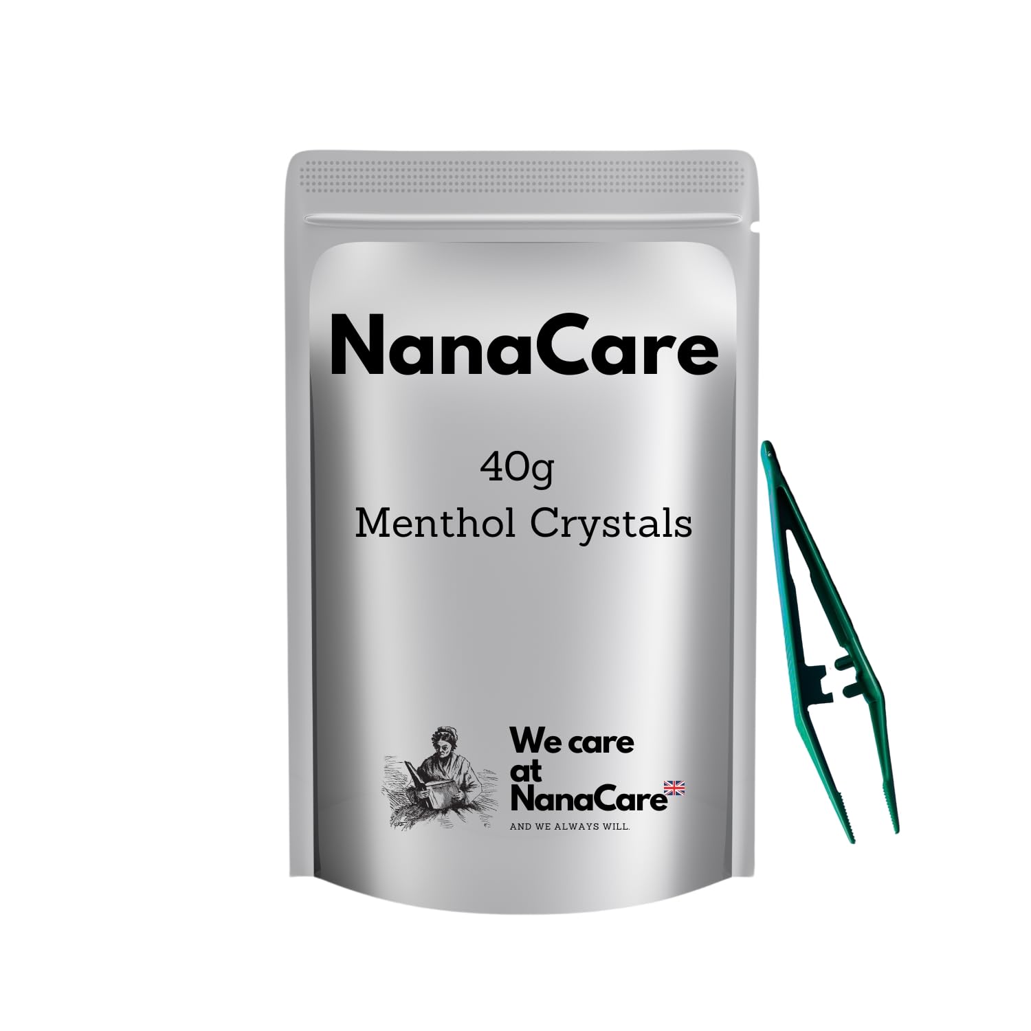NanaCare Menthol Crystals with Tweezers (40g) - Menthol Crystal for Inhalation -Eucalyptus Crystals for Sinus, Blocked Nose, Catarrh and Mucus Relief - Steam,Nasal Decongestant for Cold,Flu and Cough