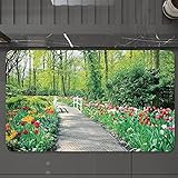 Badematte rutschfest waschbar Badvorleger,Landdekor, Tulpen im Keukenhof-Gartenpfad entlang bunter Blumen, Bäume, Naturbild,,weich Mikrofaser saugstark Badteppich für Badezimmer Badewanne, 40x60 cm
