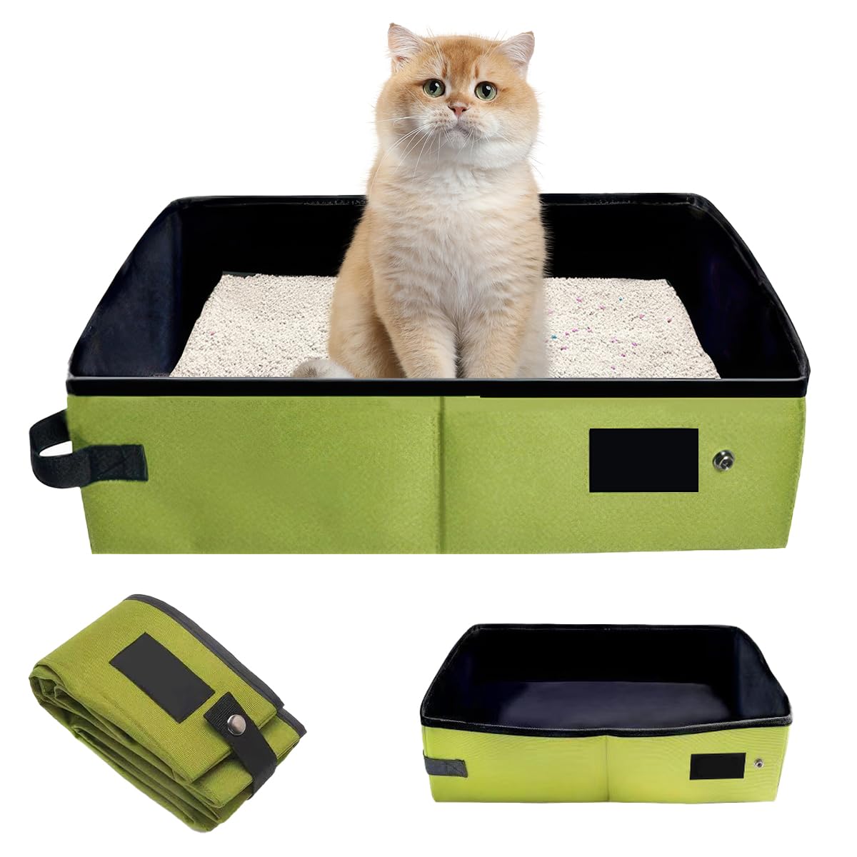 Arenero Portátil Plegable para Gatos, Bandeja de Arena para Gatos para Viajes, Plegable Impermeable Inodoro para Gatitos, Caja de Arenero Portátil para Viajes de Camping, Verde (45 X 35 X 13 cm)