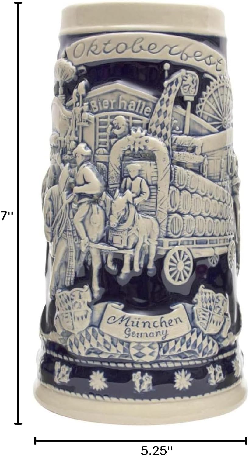 0.7 Liter | OktoberfestHaus Oktoberfest Beer Stein Germany Festival Scene Munich, Beer Wagon and Hops Oktoberfest Items, and Octoberfest Beer Mug, and Oktoberfest Glasses for Party
