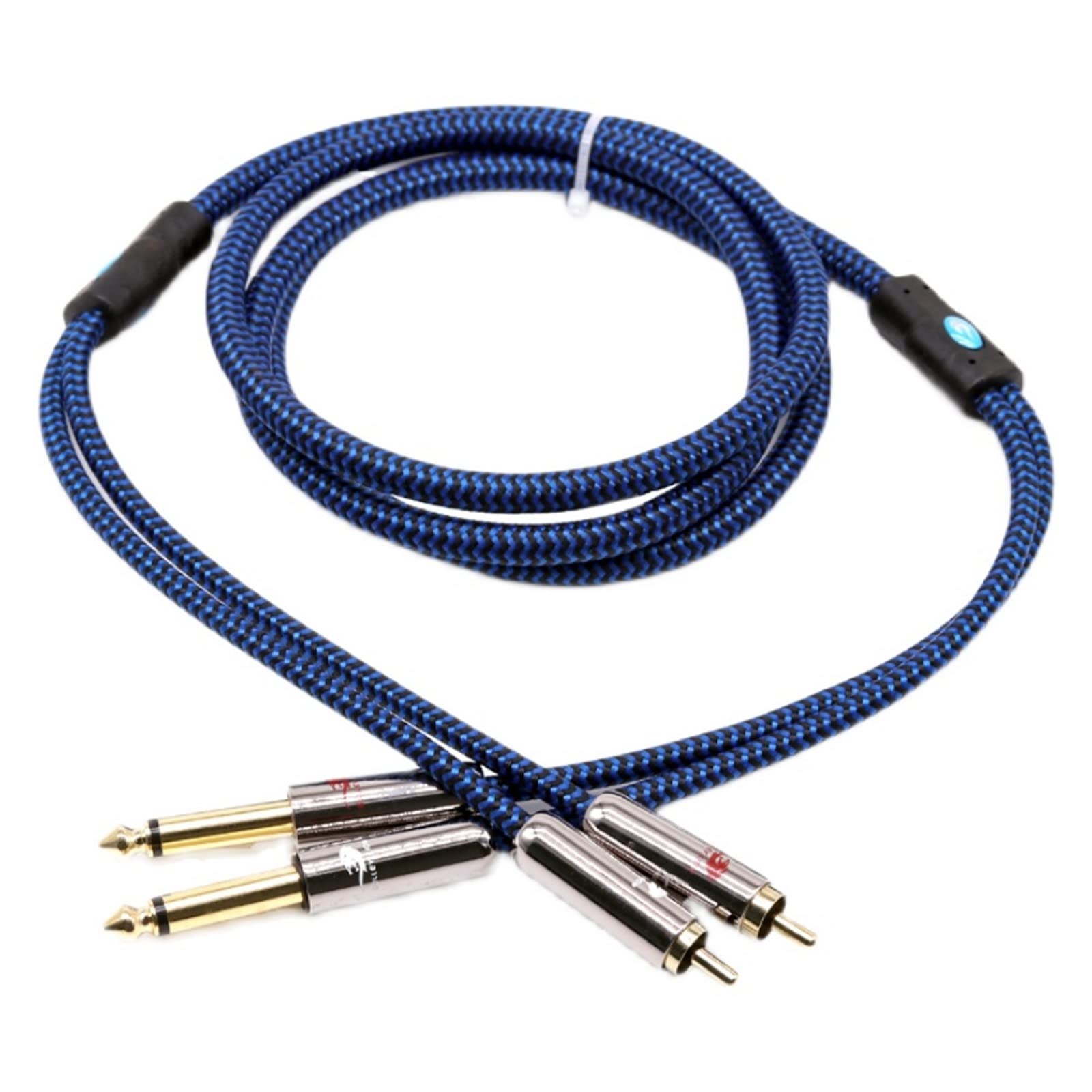 Audiokabel Dual 6,35 mm auf Dual Cinch, kompatibel mit Mischpultverstärker, 2 x Cinch auf 2 x 6,35 mm Klinke, Abschirmkabel, 1 m, 2 m, 3 m, 5 m, 8 m, 10 m(Blu,3meter)