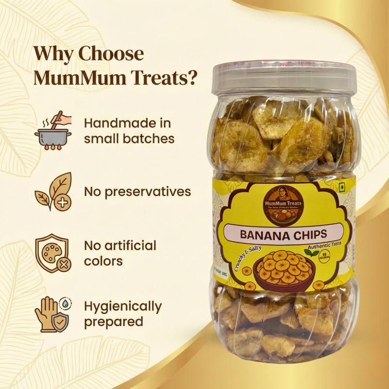 Image of MumMum Treats Tea Nasta Snacks - Banana Chips | Crispy & Tasty South Indian Snack | Perfect All-Time Snack for Tea-Time & Cravings