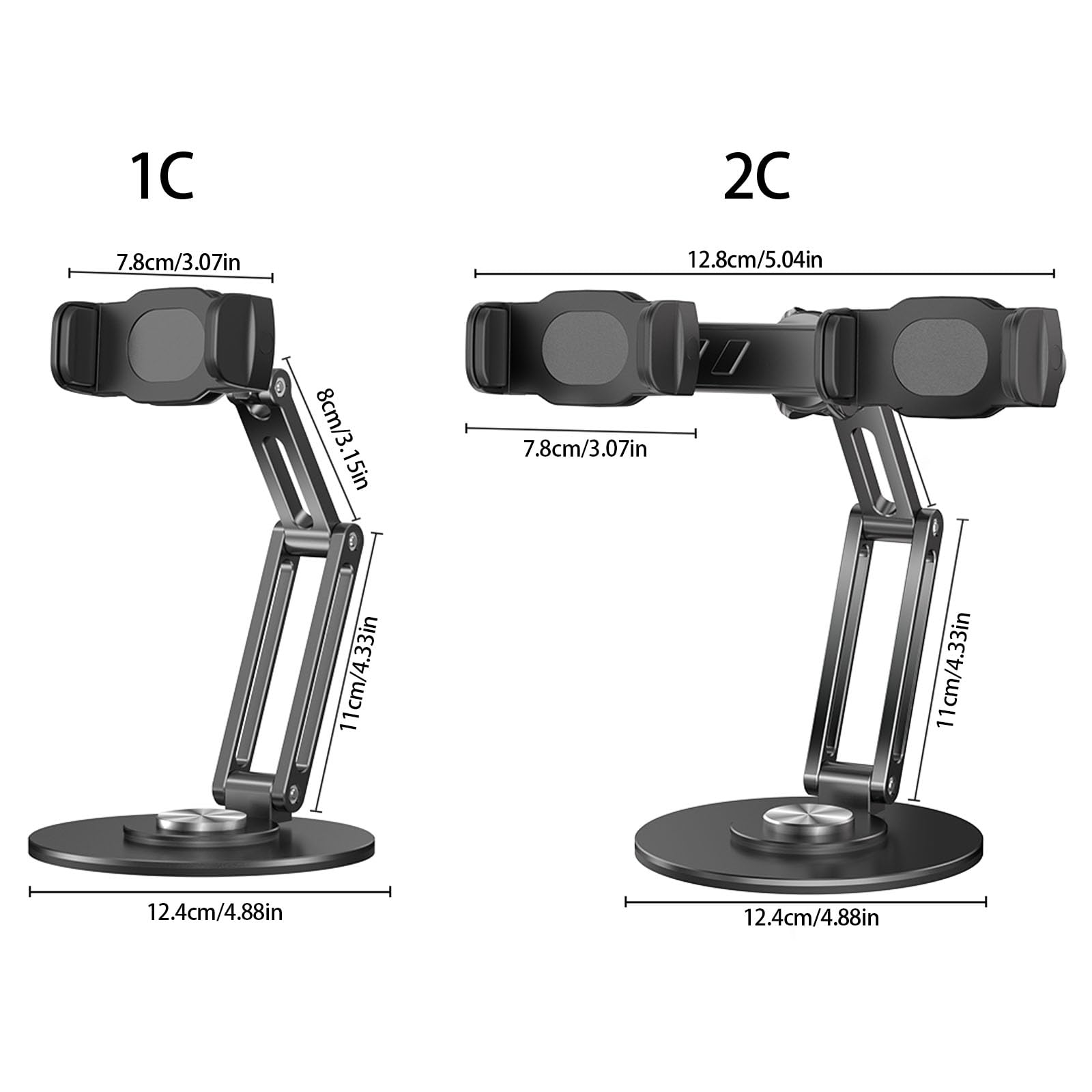 Supporto per telefono in alluminio Supporto da tavolo girevole Base regolabile in altezza Design per streaming Gaming Videochiamate Supporto per telefono regolabile per scrivania