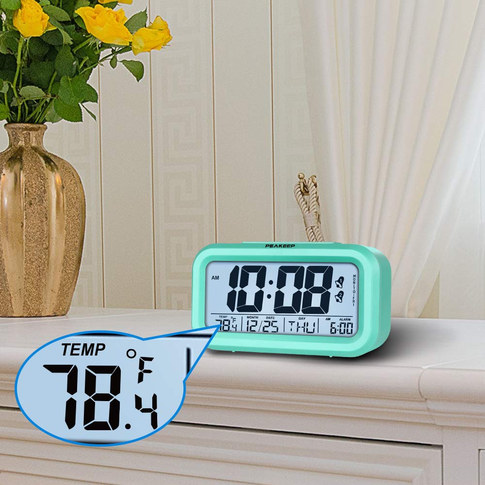 Peakeep Battery Operated Cordless Digital Alarm Clock with 2 Alarms