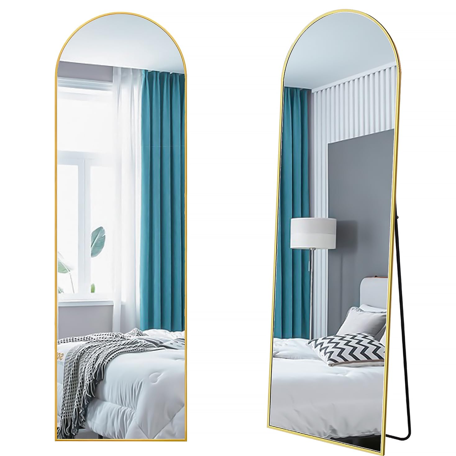 65x20 Mirror Full Length Floor HD Glass Aluminum Metal Frame Dressing Arch Mirrors Wall Mounted or Standing for Entryway Bedroom Bathroom Living Room 65 20 inch Gold