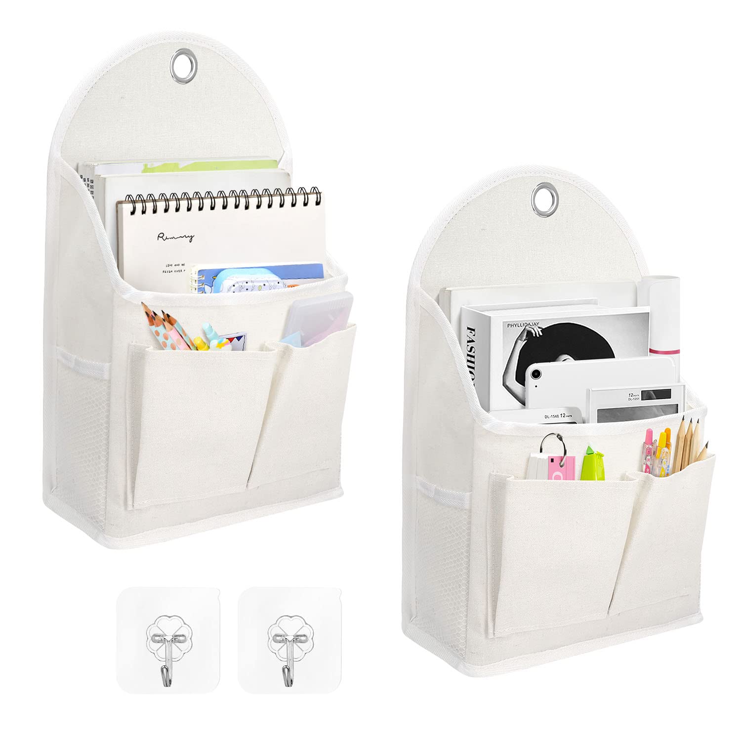 Ndeno 2 Pack Wall Hanging Organizer Bag with Pockets Fabric Storage Bag Basket Caddy Waterproof Over the Door Pouch Closet Shelves with Hook for