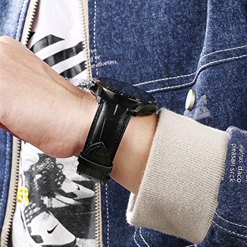 Image of Moran Genuine Leather Band Alligator and Cowhide Replacement Deployment Buckle Watch strap18mm to 24mm Crocodile Leather Strap for Men's and Women's